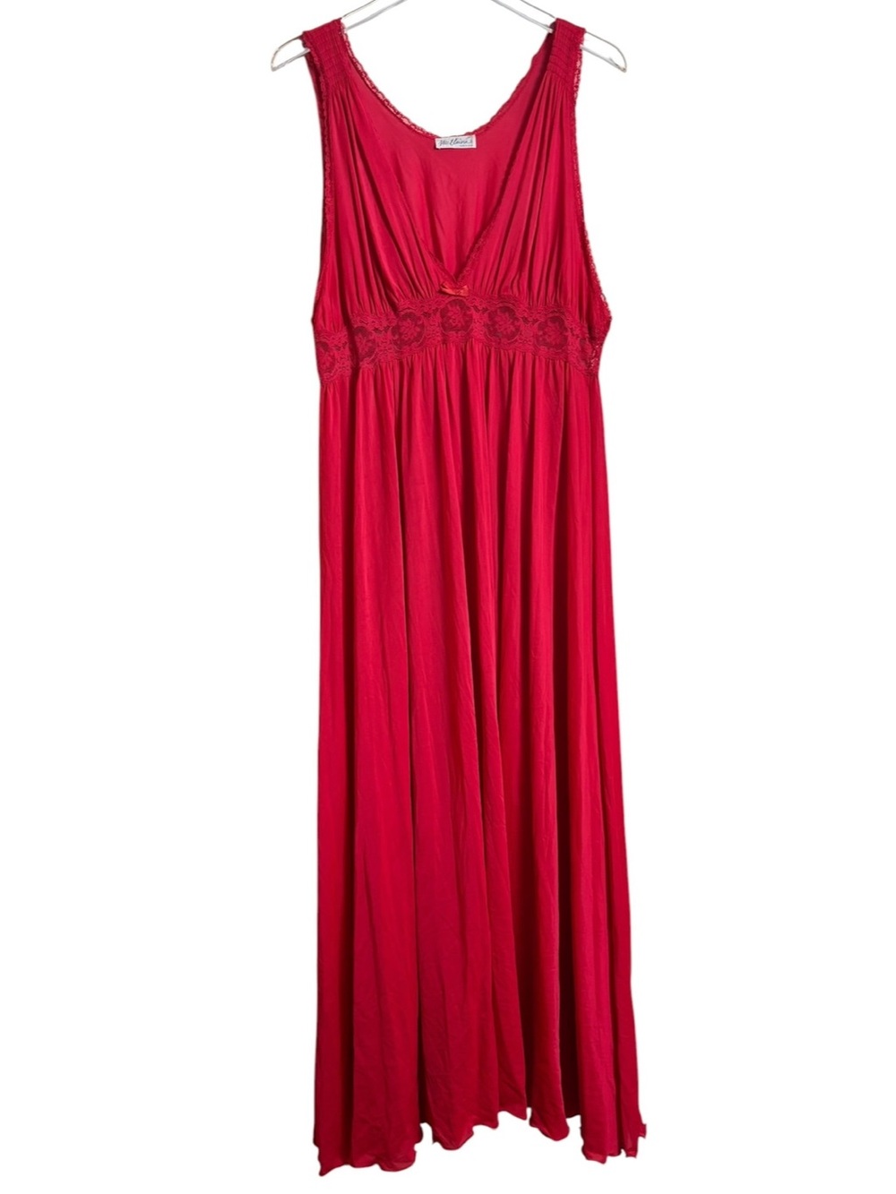 Vintage Miss Elaine Red Antron Nylon & Lace Nightgown Size Large Sleeveless Long